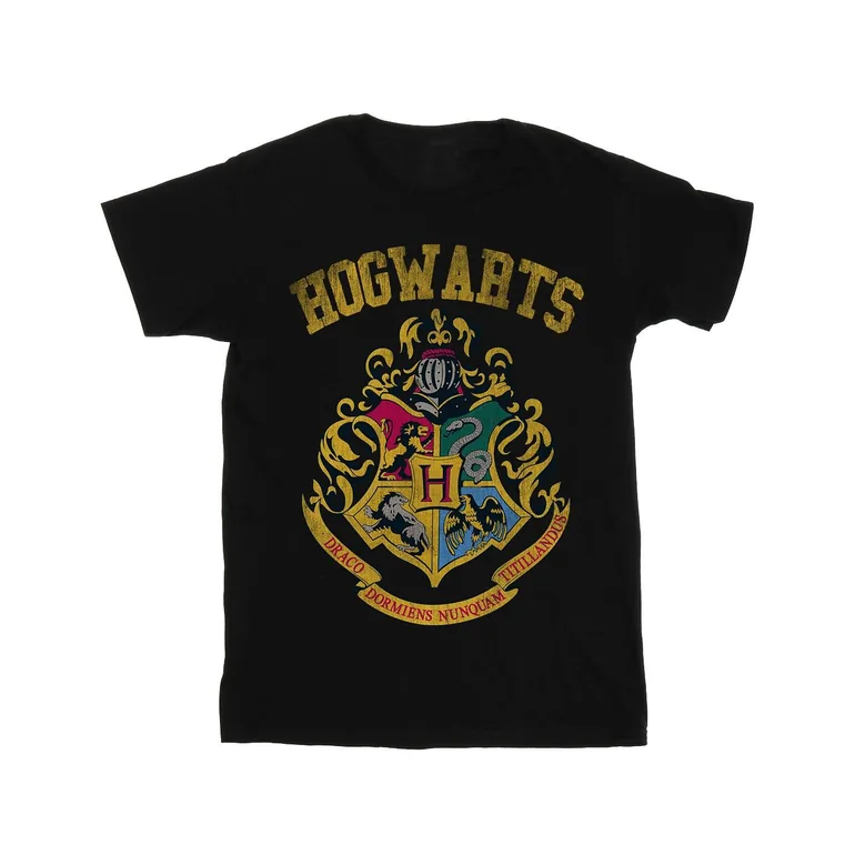 Harry Potter Womens/Ladies Hogwarts Varsity Cotton Boyfriend T-Shirt - Black - 1