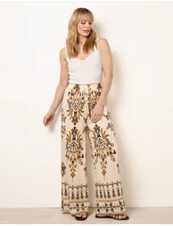 Drawstring Waist Wide Leg Pants - 1