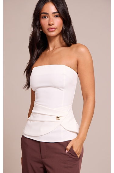 Petite White Trim Detail Asymmetric Bandeau Top