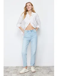 Light Blue High Waist Mom Jeans - 1