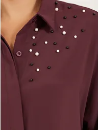 Faux Pearl Embellished Long Sleeve Regular Fit Shirt - 3