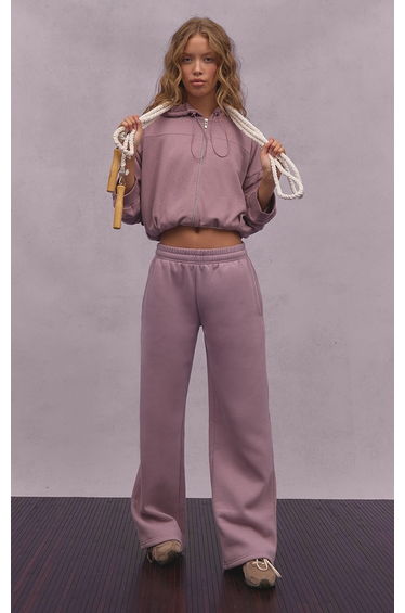 Mauve Loopback Elasticated Waist Zip Hoodie
