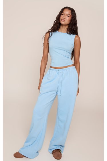 Light Blue Thin Waistband Drop Crotch Joggers