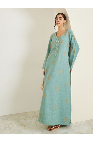Green Embroidered A-Line Jalabiya