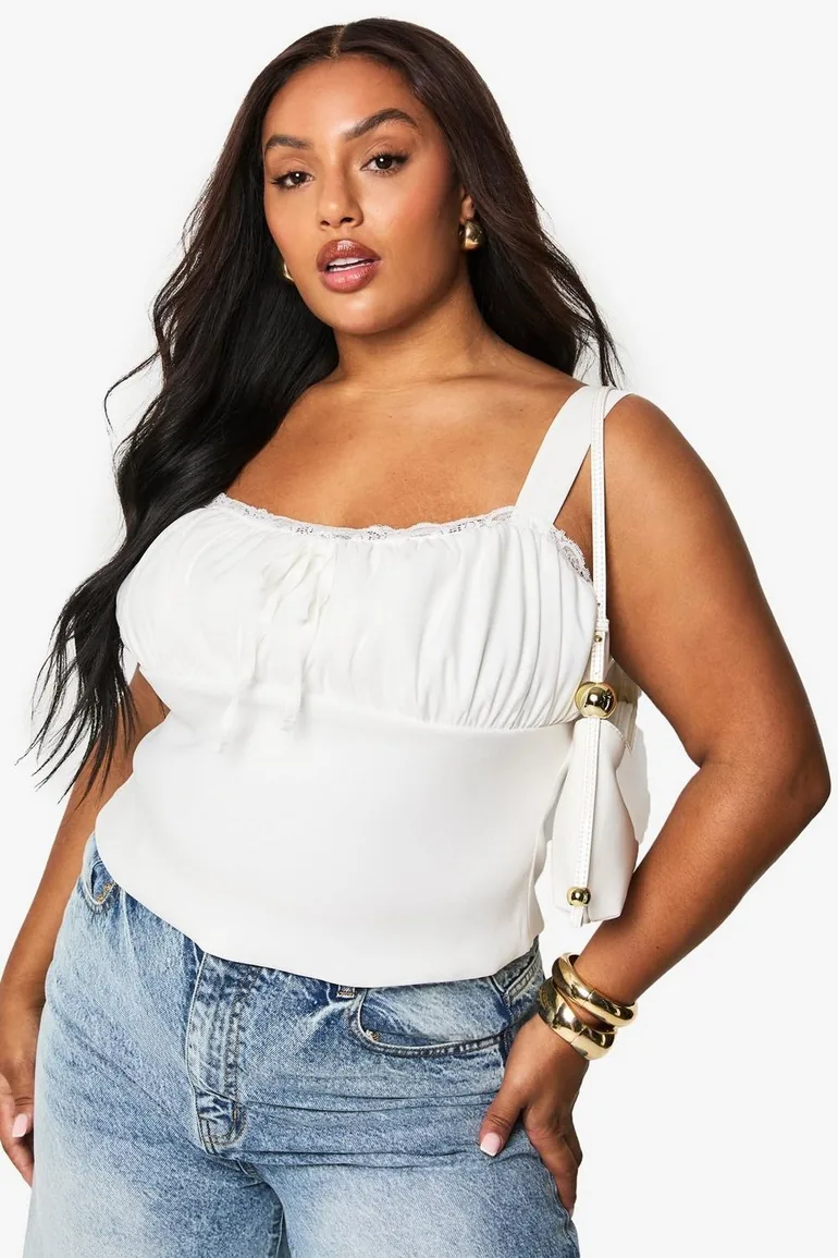 plus ruched milkmaid top - white