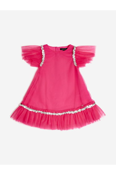 BCBGMAXAZRIA Girls Tulle Jewel Trim Dress in Pink