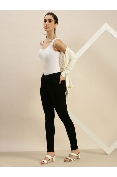 Off White Knit Cotton Blend Fitted Tank