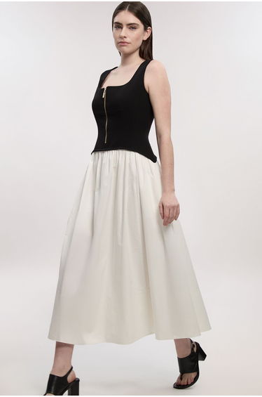 Compact Stretch Cotton Mix Tailored Full Skirted Dress