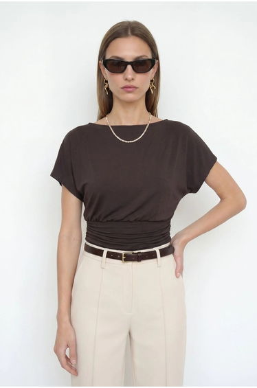 Dilvin Women's Modal Blend Cut-out Crew Neck Blouse