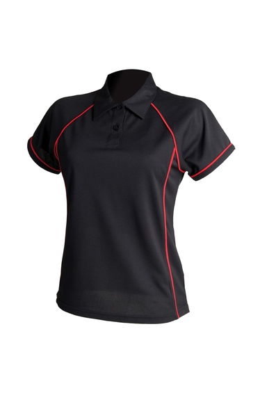 Finden & Hales Womens Coolplus Piped Sports Polo Shirt - Black/Red
