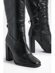 Wide Fit Block Heel High Shine Knee High Boots - black - 3