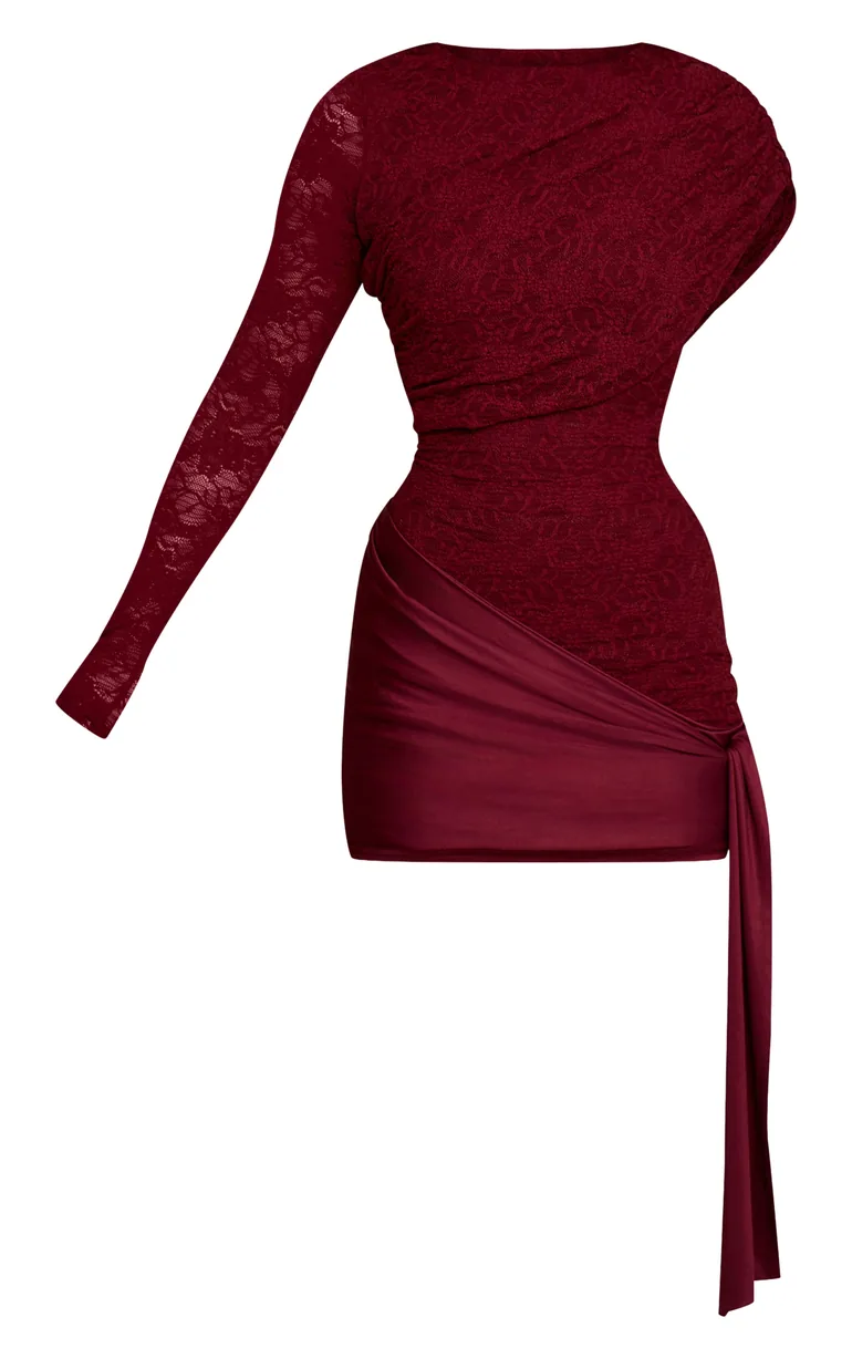 Wine Lace Wrap One Sleeve Mini Dress Prettylittlething Red : Party Dresses  : VogaCloset Oman