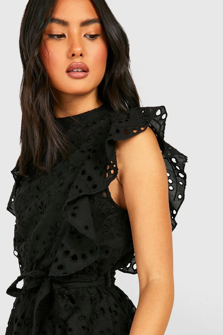 Broderie Ruffle Playsuit - black - 3