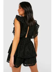 Broderie Ruffle Playsuit - black - 1