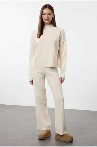 Basic Plain Knitwear Bottom-Top Set T