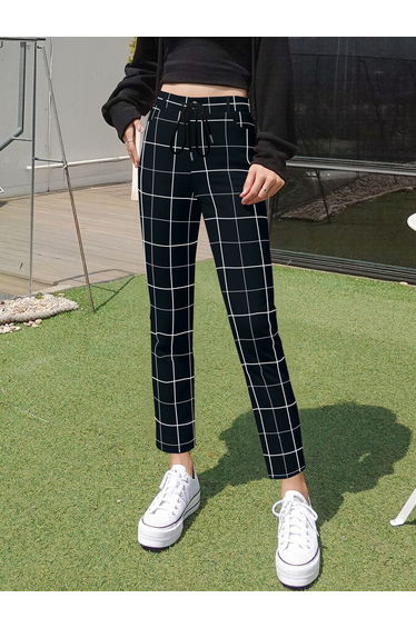 Black Grid Check Pants