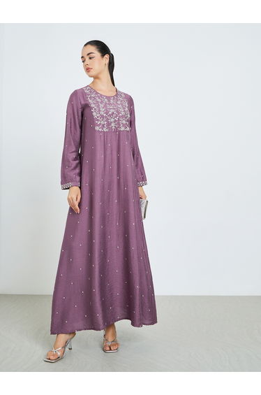 Women Purple Embroidered A-Line Jalabiya
