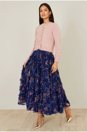 تنورة ماكسي شيفون متعدد الالوان بطبعة أزهار