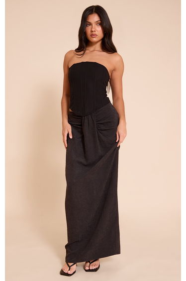 Black Peachskin Drape Front Maxi Skirt