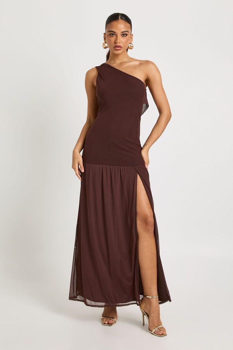 One Shoulder Cowl Back Drop Waist Maxi Dress - chocolate Boohoo Brown :  Evening Dresses : VogaCloset Jordan