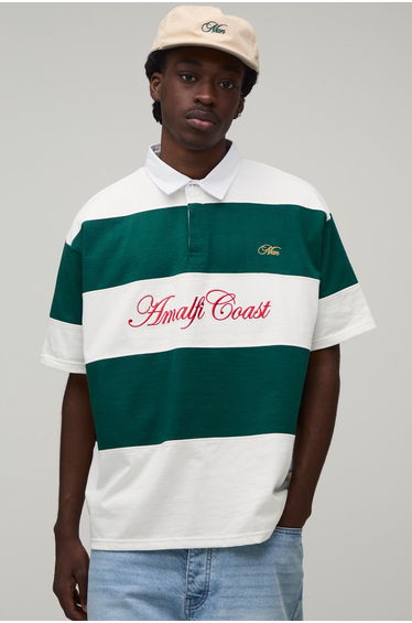 Oversized Amalfi Striped Rugby Polo - forest