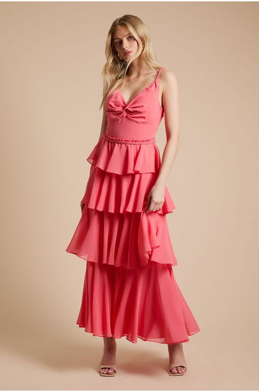 Tiered Chiffon Plait Strap Maxi Dress