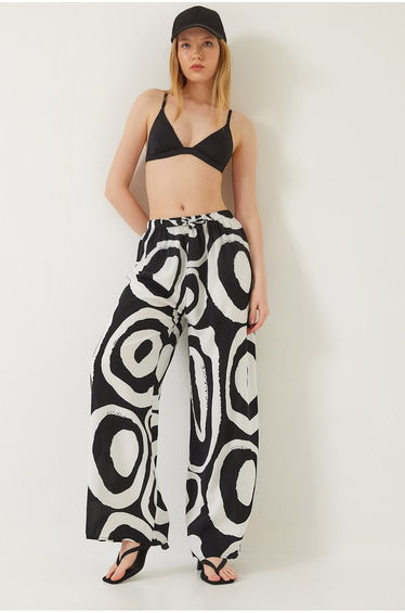 Women's Waist Tied Patterned Viscose Trousers