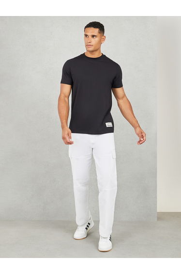 Badge Detail Mock Neck Regular Fit T-Shirt