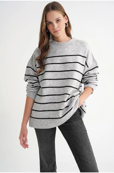 Mixray Striped Knit Pullover Sweater