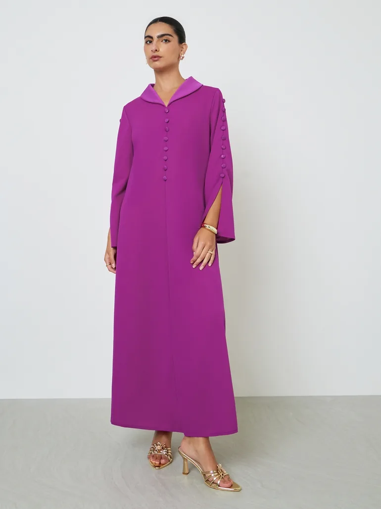 Purple Slit Sleeve Jalabiya with Button Detail - 2
