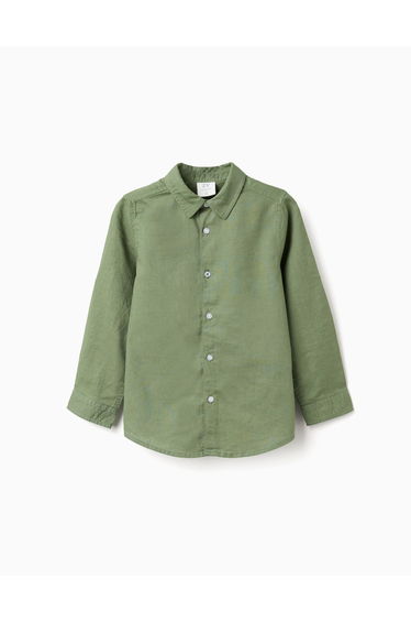 LS SHIRT LINEN, GREEN, 8/9