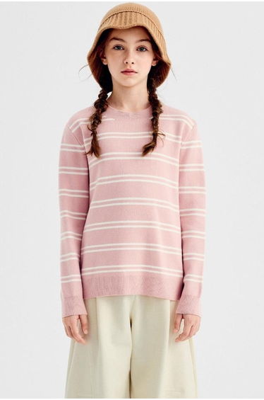 Girls' Knit Sweater with Horizontal Stripes