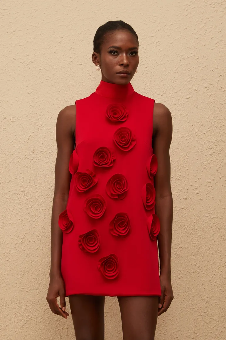 red rose applique dress Strapless Dress with Rose Appliqu Slit 47798
