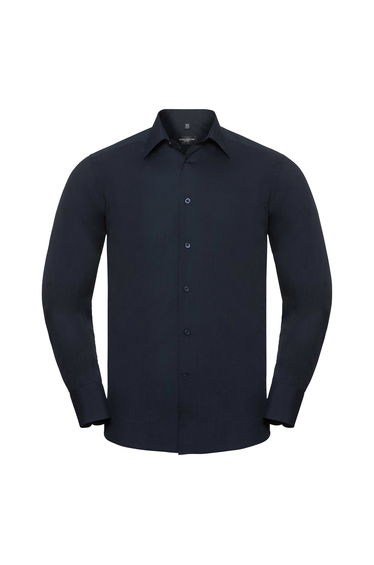 Russell Collection Mens Long Sleeve Poly-Cotton Easy Care Tailored Poplin Shirt - French Navy
