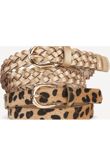 Pack of 2 Belts, Plaited/Leopard Print