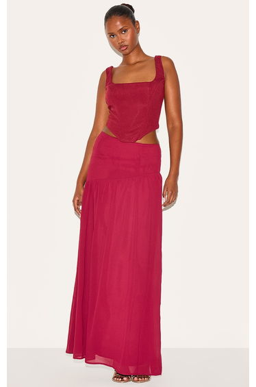 Wine Asymmetric Drop Waist Maxi Skirt