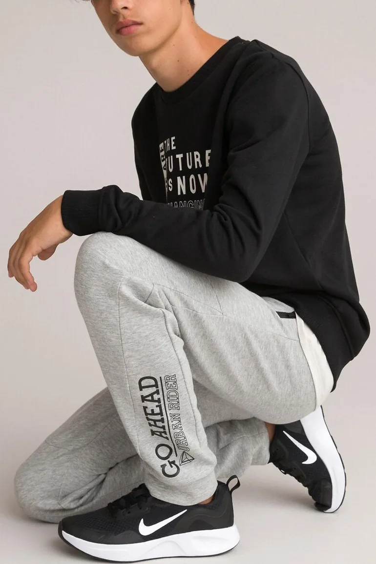 Slogan Print Joggers in Cotton Mix