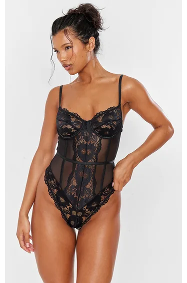 Black Underwired Cage Lace Body