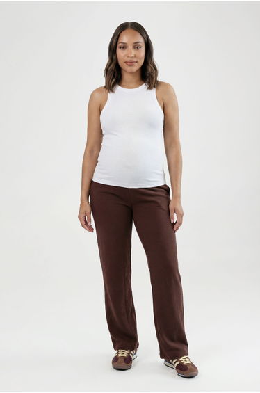 Maternity Basic Rib Wide Leg Trouser - chocolate
