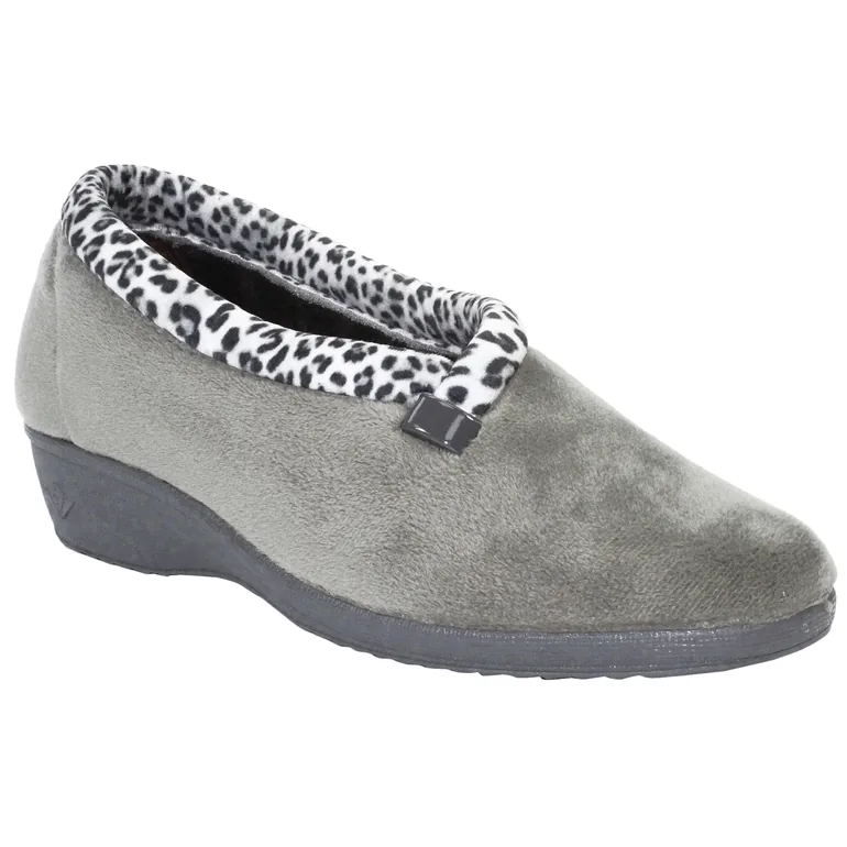 Lunar Womens/Ladies Paloma Leopard Print Slippers - Grey
