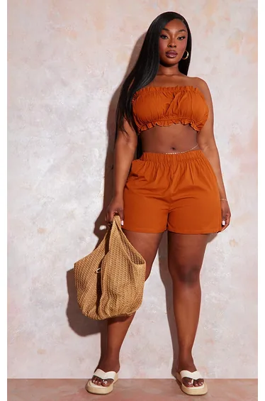 شورت فضفاض لون برتقالي - للمقاسات الكبيرة