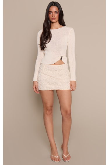 Cream Pearl Detail Lace Woven A Line Mini Skirt