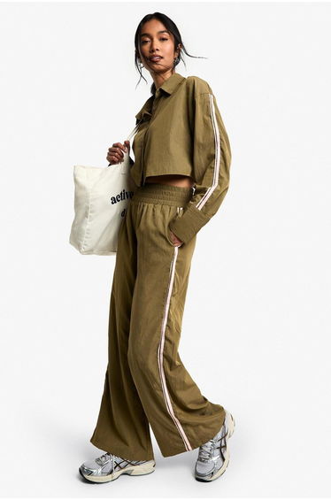 Side Stripe Woven Wide Leg Trousers - khaki