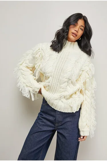 Fringe Cross Back Cable Jumper