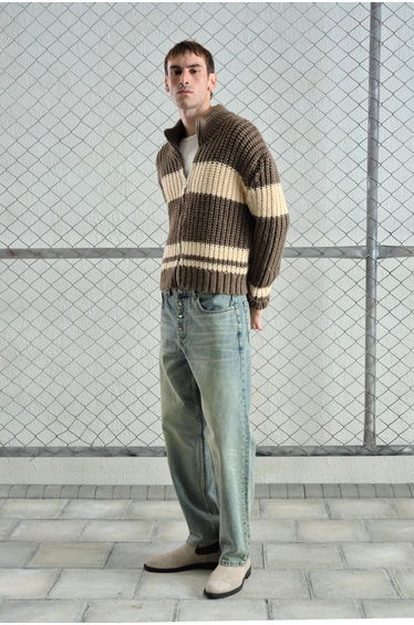 GIESTO Regular Fit Striped Knitwear Sweater with Zipper Collar