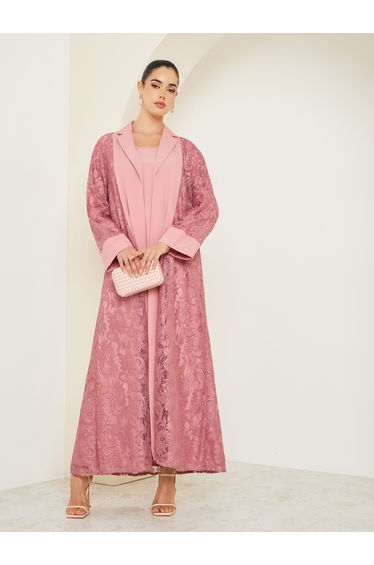 Women Lace Insert Abaya and Dress Modest Set