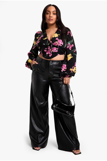 Plus Floral Puff Sleeve Longline Corset Top
