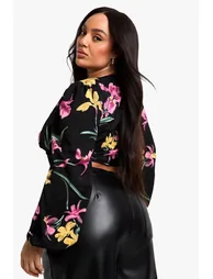Plus Floral Puff Sleeve Longline Corset Top - 2