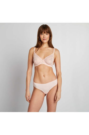Microfibre and lace tanga briefs PINK