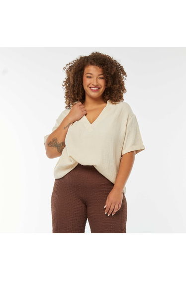 Cotton gauze blouse with polo collar WHITE